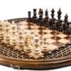 Кръгъл шах с орнаментална плетеница Турнирен комплект Изключително големи и тежки инчови луксозни фигури Бяла навиваща се дъска